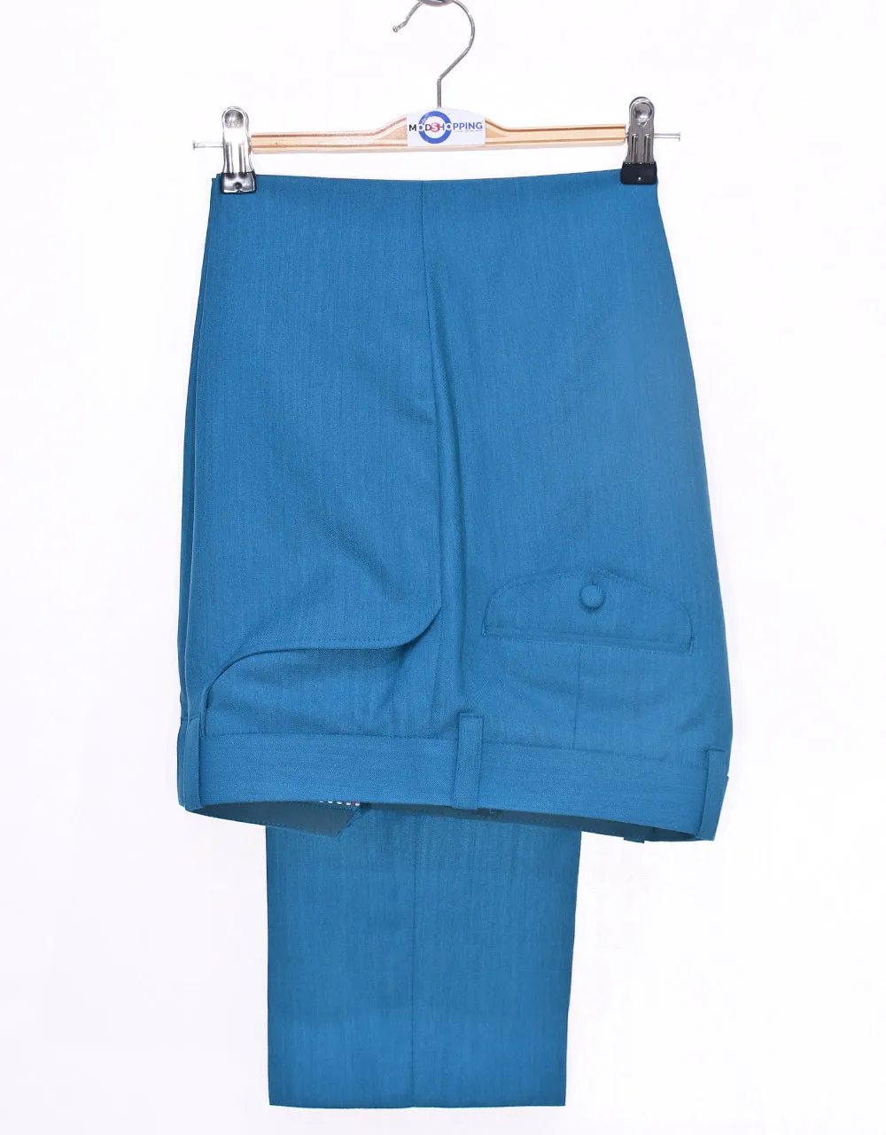 Deep Sky Blue Herringbone 3 Piece Suit