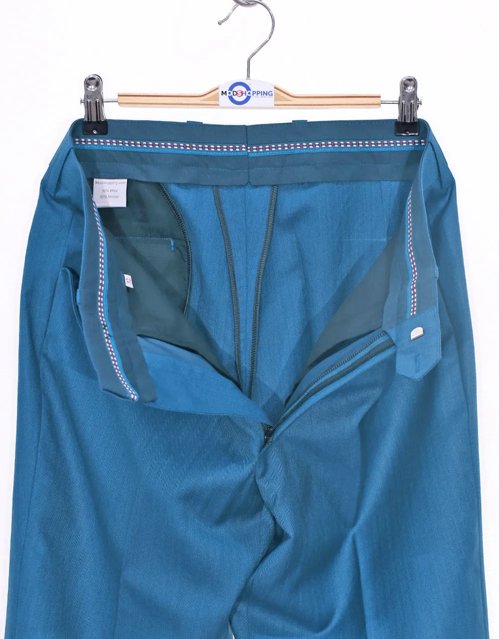 Deep Sky Blue Herringbone 3 Piece Suit