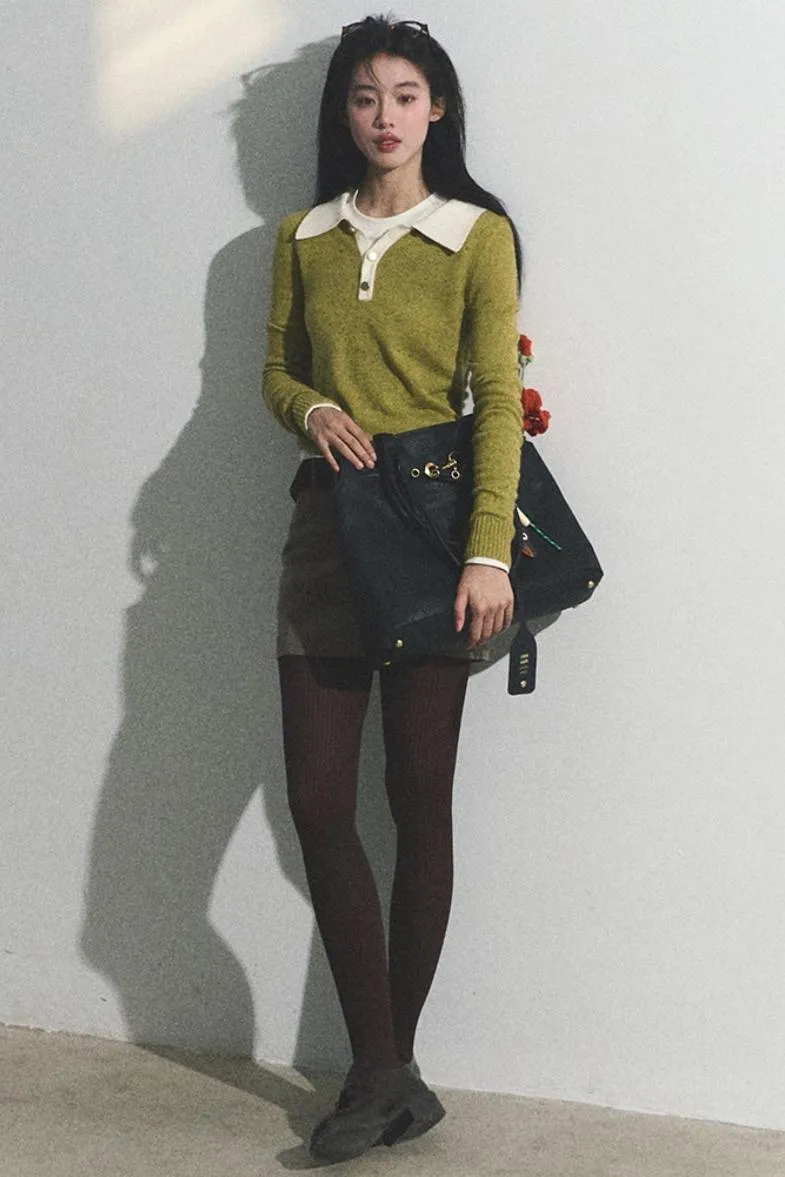 Dots Wool Knit Polo Sweater