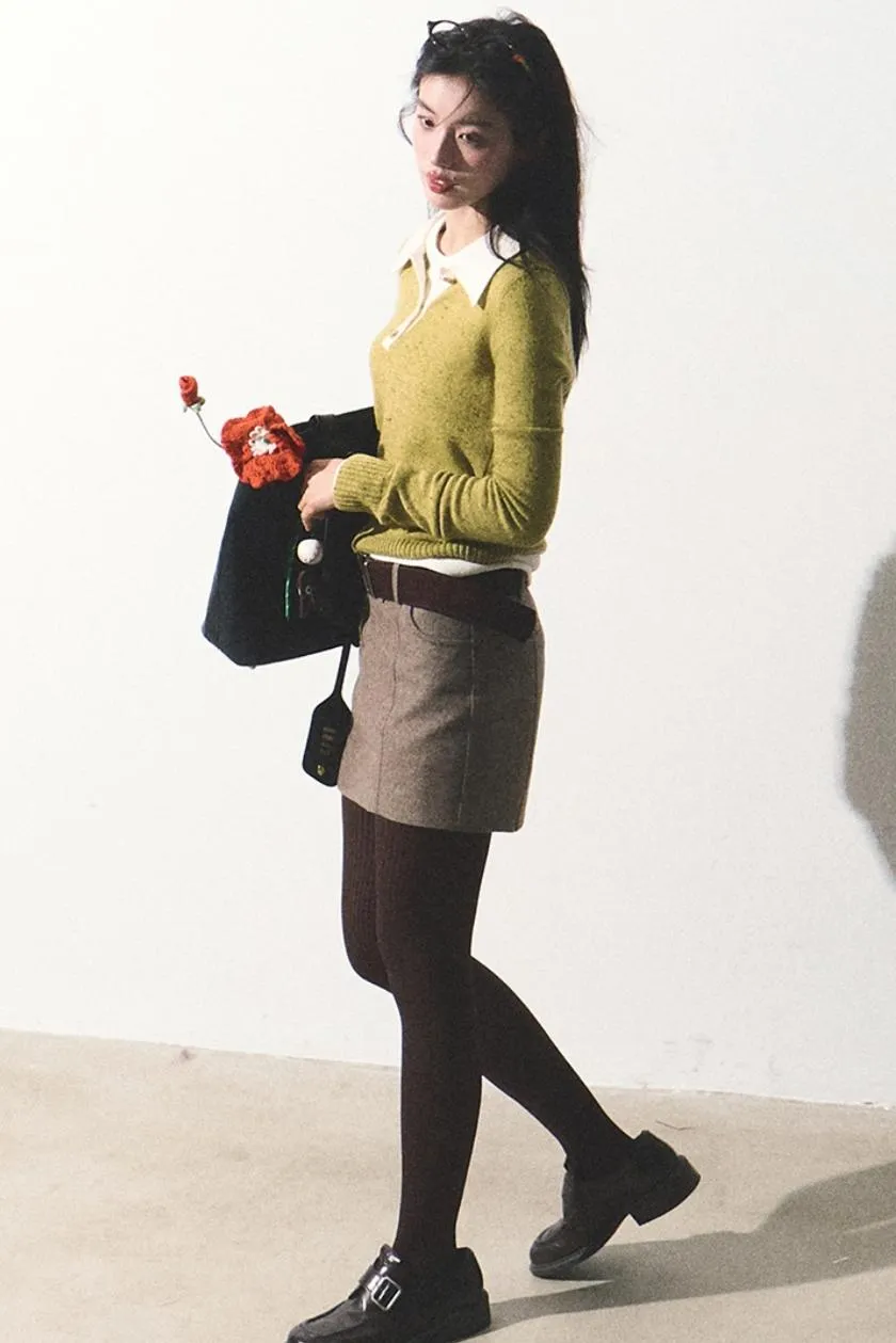 Dots Wool Knit Polo Sweater