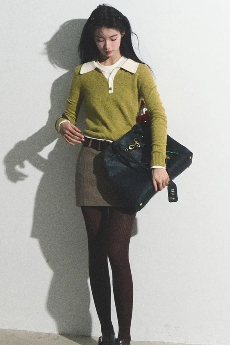 Dots Wool Knit Polo Sweater