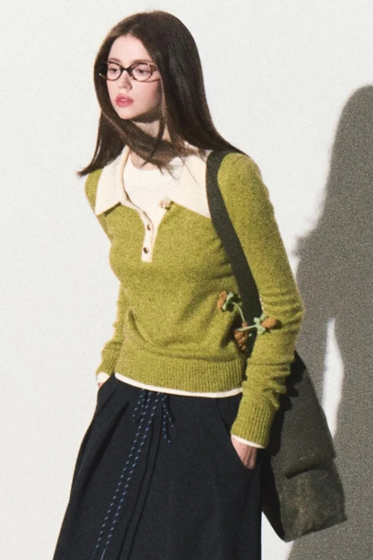 Dots Wool Knit Polo Sweater