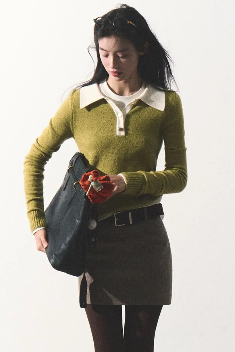 Dots Wool Knit Polo Sweater