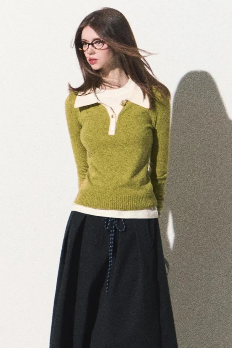 Dots Wool Knit Polo Sweater