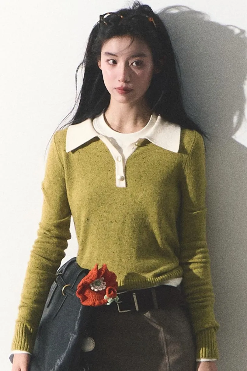 Dots Wool Knit Polo Sweater