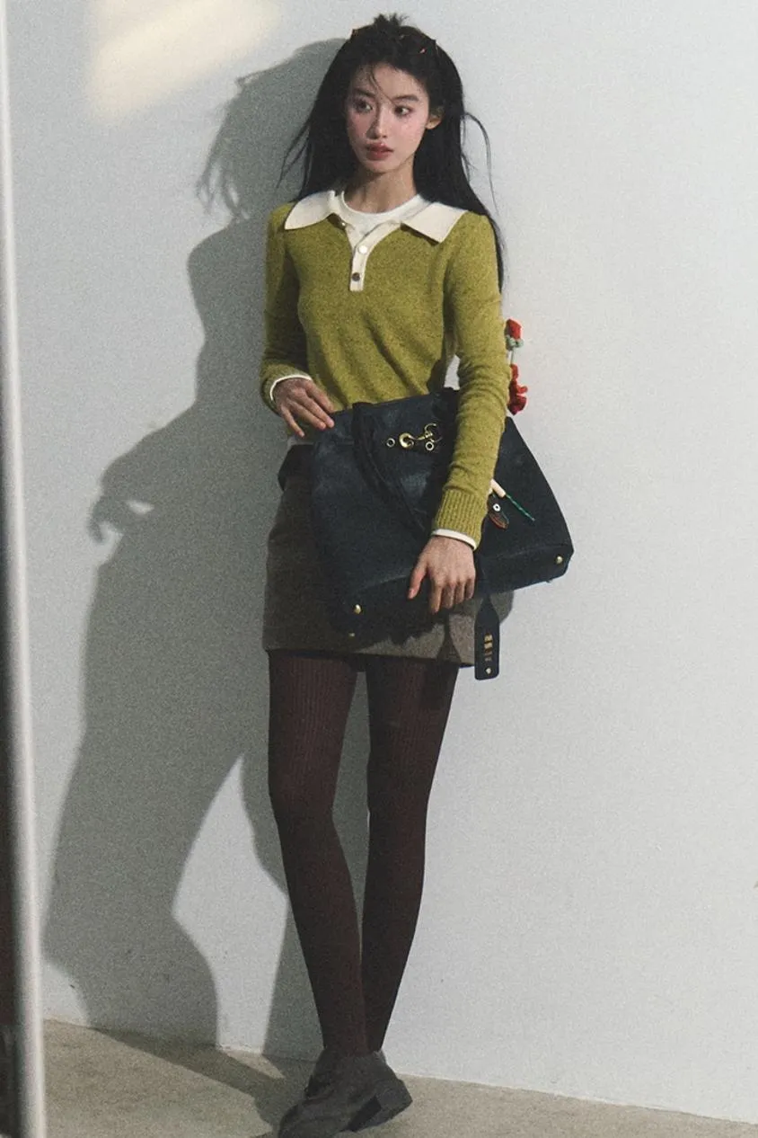 Dots Wool Knit Polo Sweater