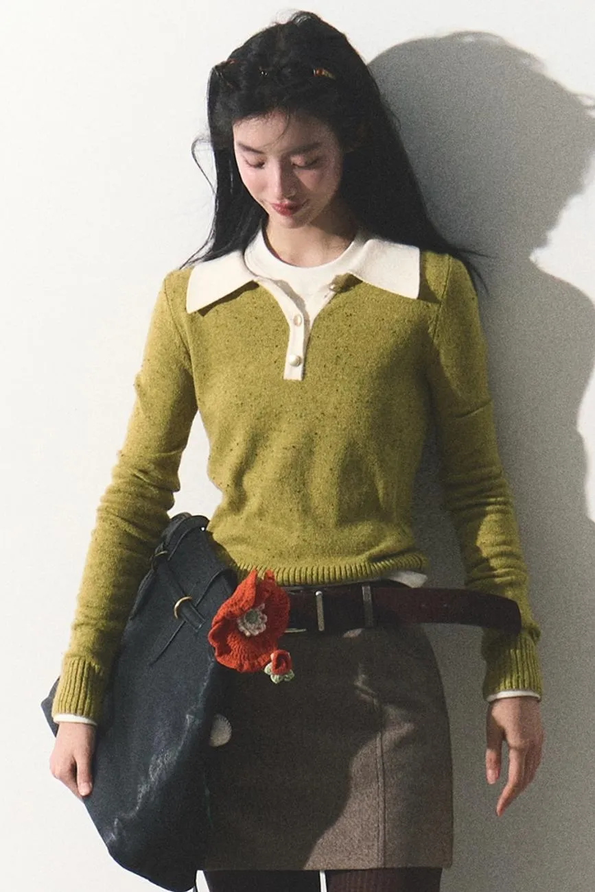 Dots Wool Knit Polo Sweater