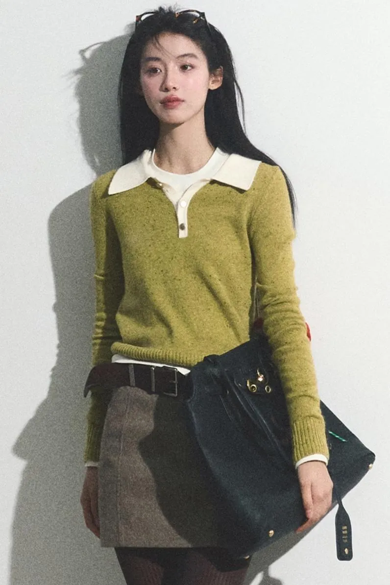 Dots Wool Knit Polo Sweater