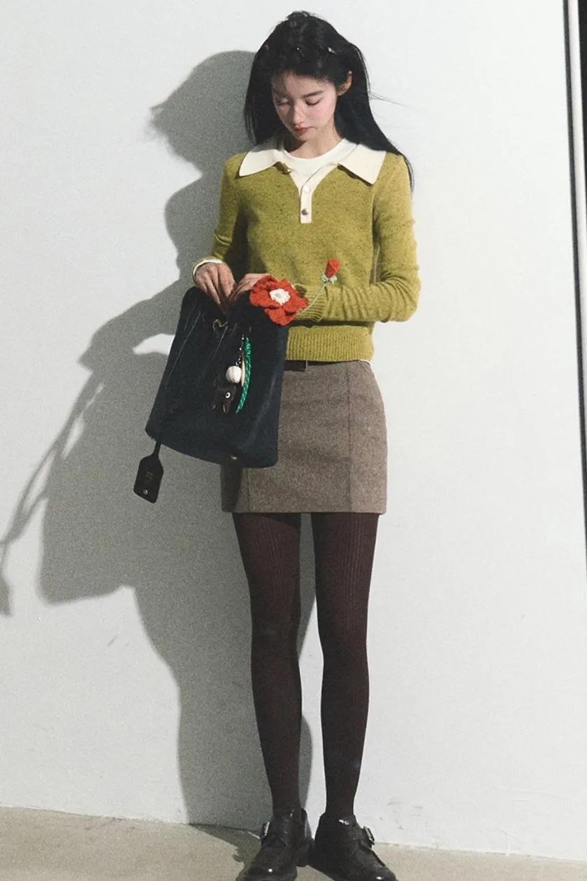 Dots Wool Knit Polo Sweater