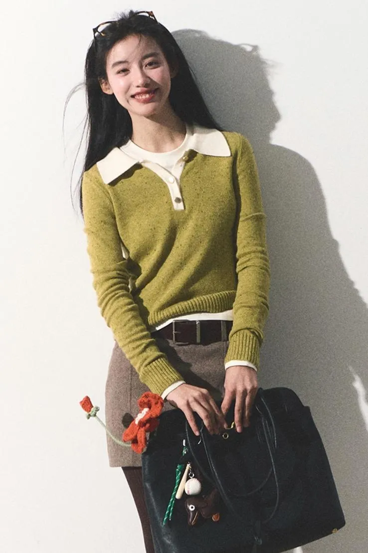 Dots Wool Knit Polo Sweater