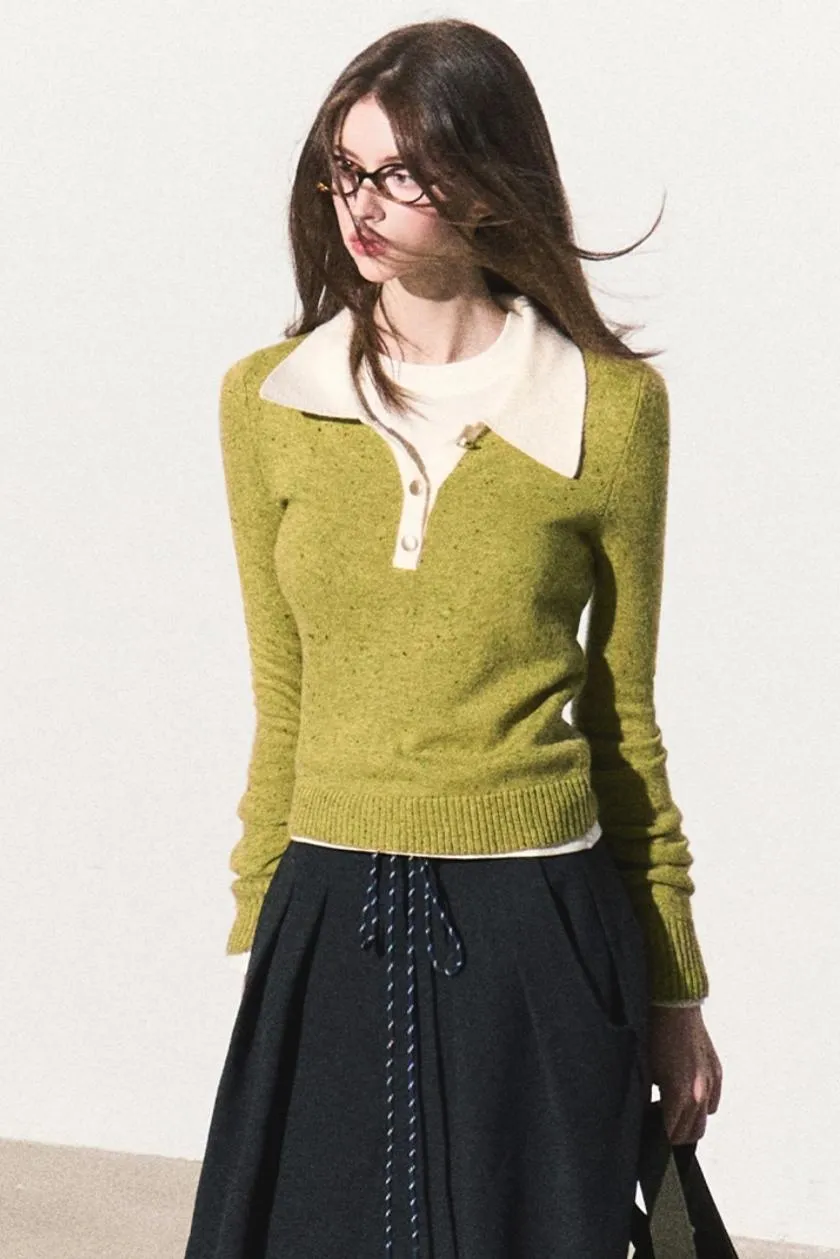 Dots Wool Knit Polo Sweater