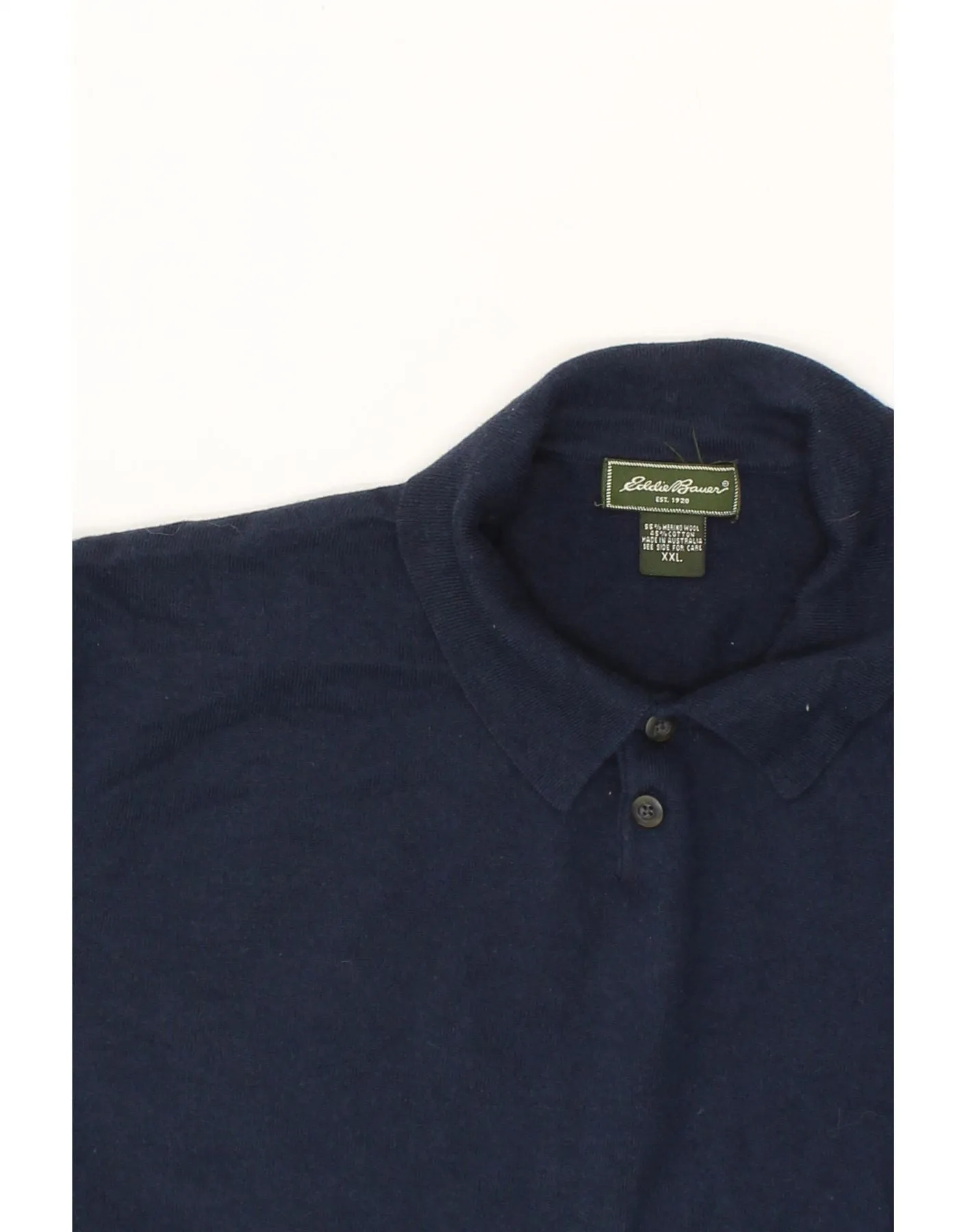 EDDIE BAUER Mens Polo Neck Jumper Sweater 2XL Navy Blue Merino Wool