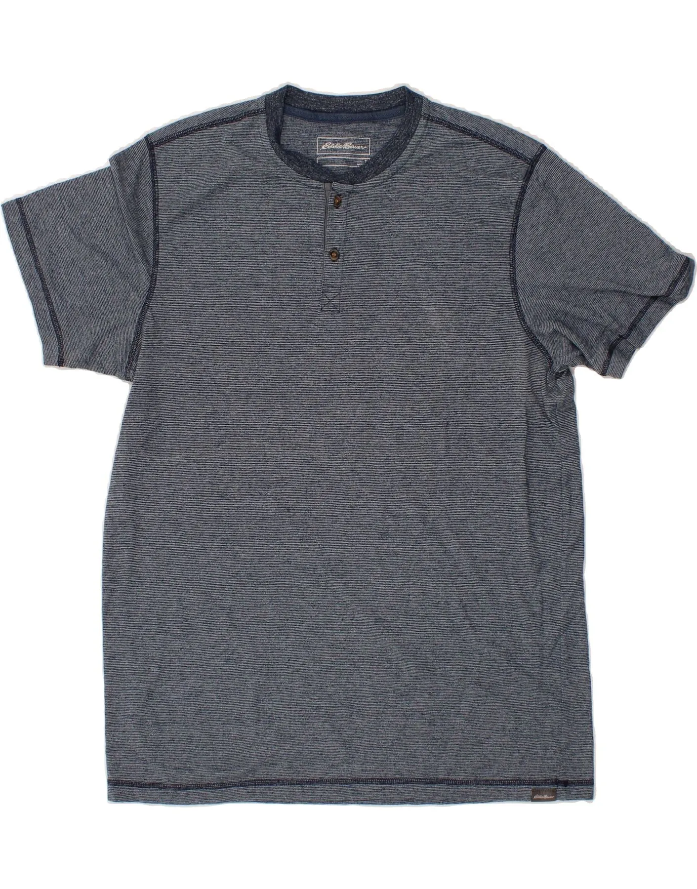 EDDIE BAUER Mens T-Shirt Top Large Navy Blue Striped Cotton