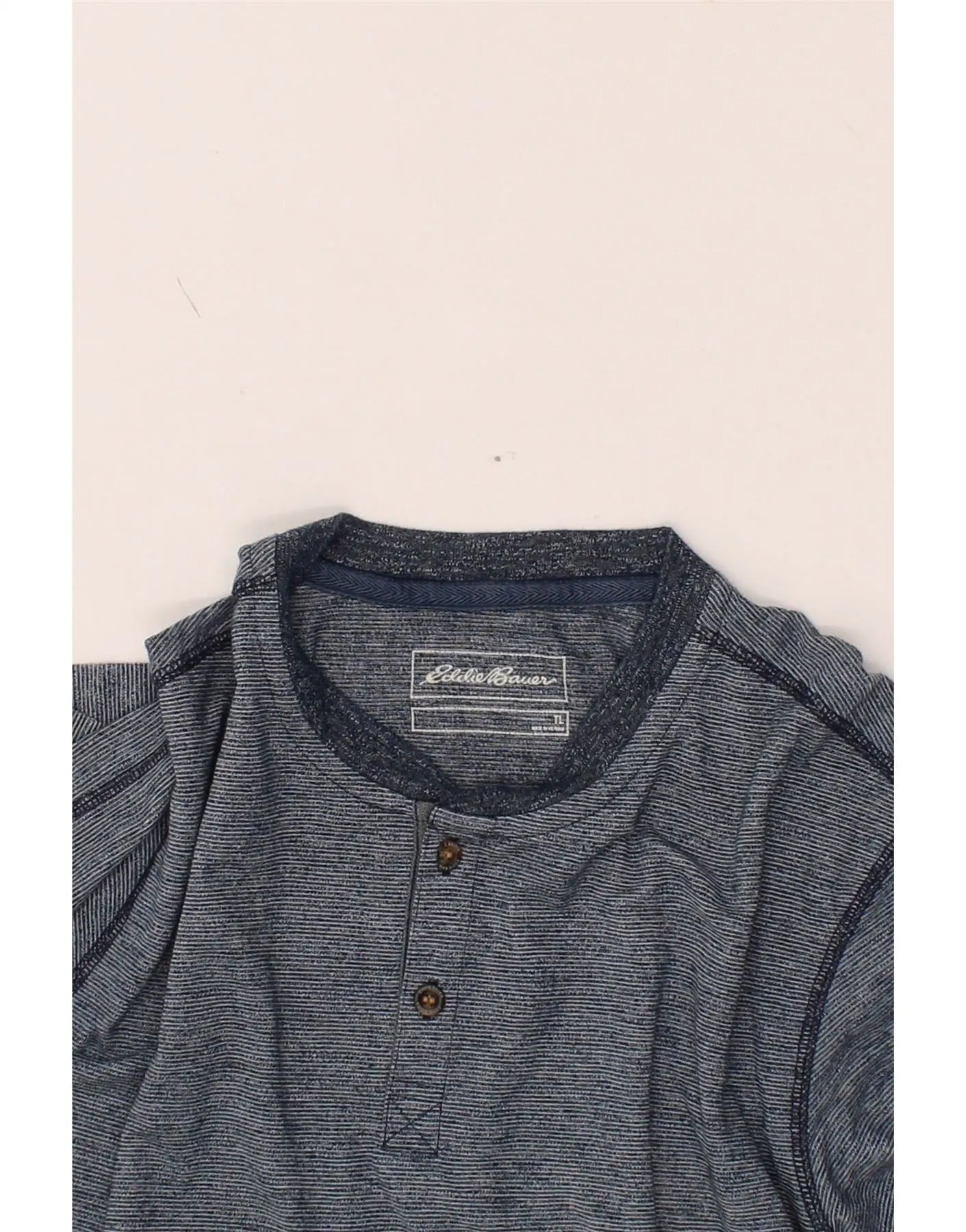 EDDIE BAUER Mens T-Shirt Top Large Navy Blue Striped Cotton