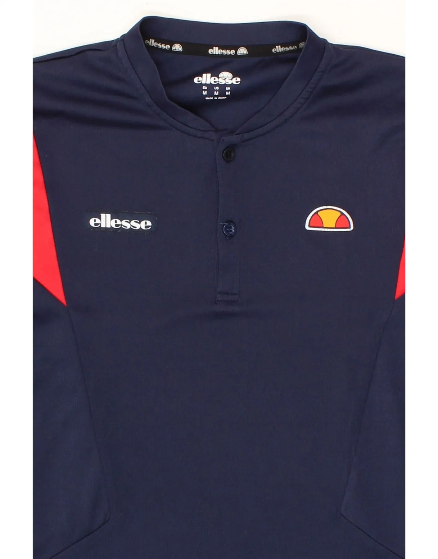 ELLESSE Mens T-Shirt Top Medium Navy Blue Colourblock Polyester