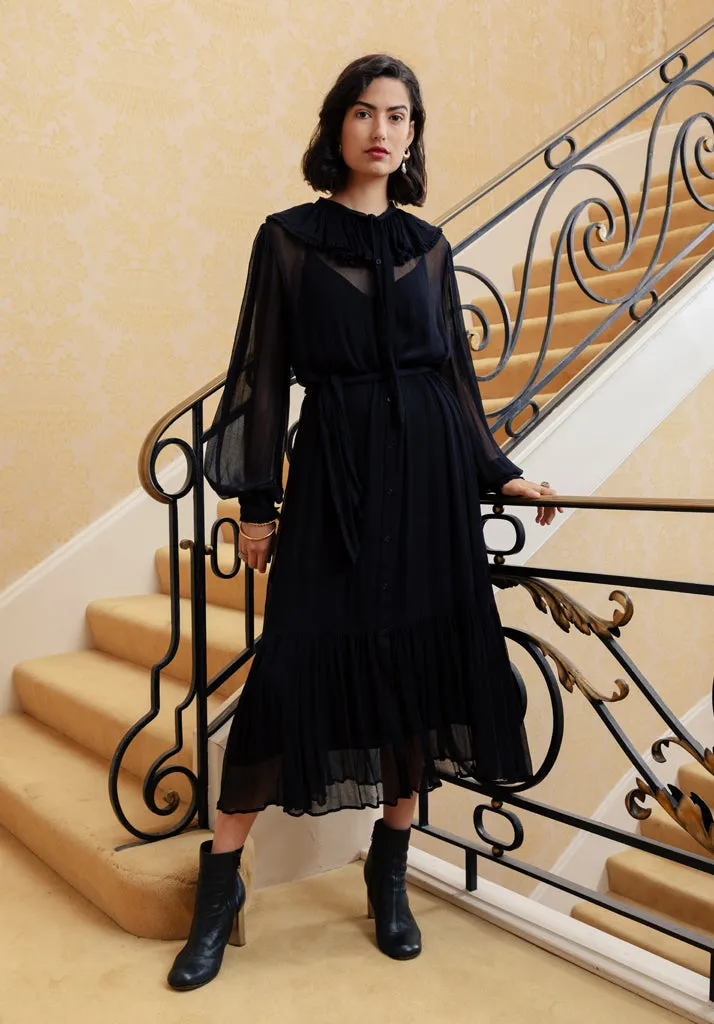 Eloise Tiered Hem Midi Dress In Black