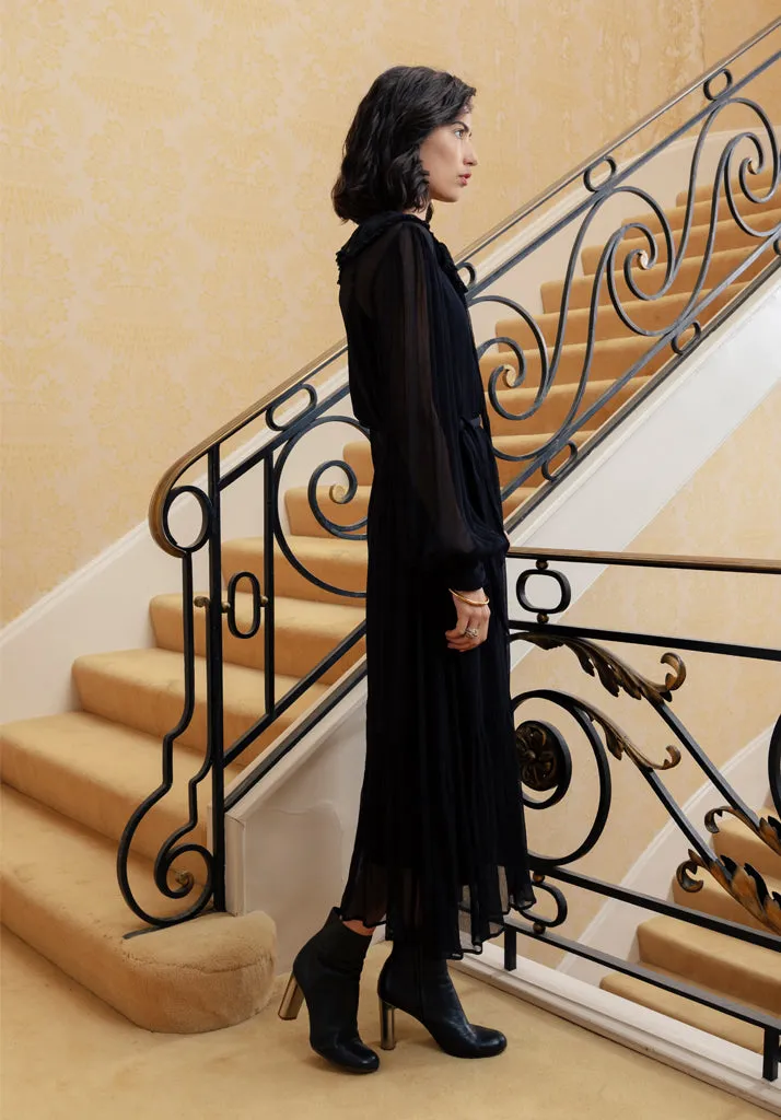 Eloise Tiered Hem Midi Dress In Black