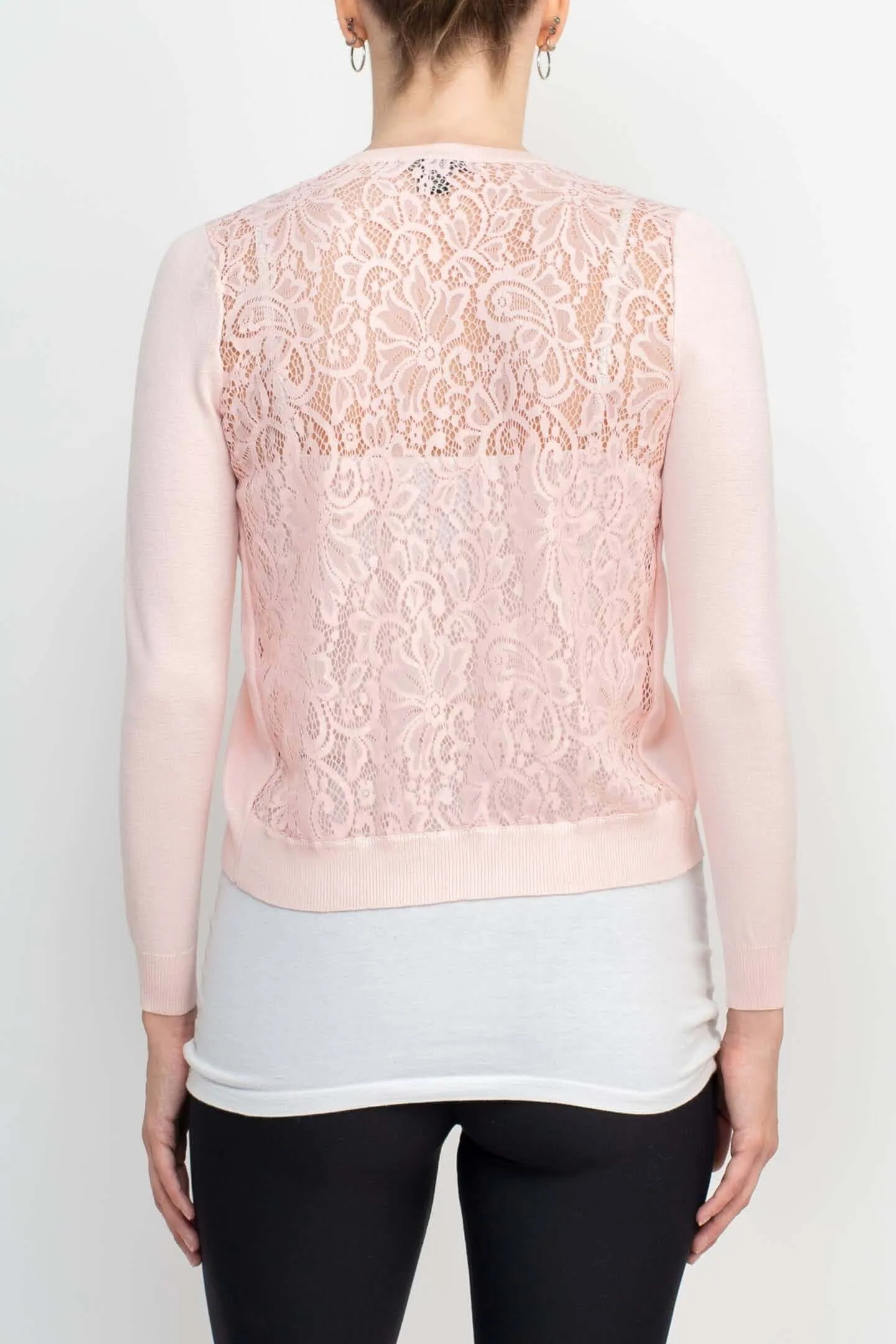 Esperanza NY Crew Neck Hook Eye Closure Long Sleeve Lace Back Knit Bolero