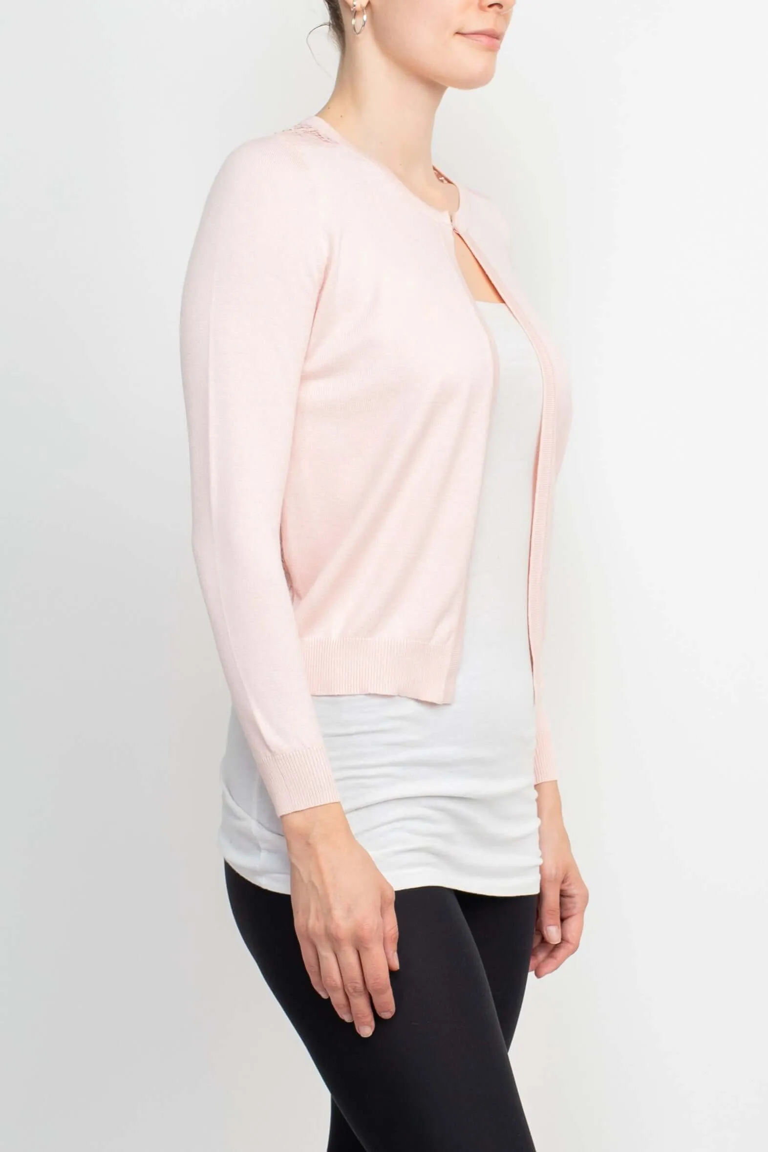 Esperanza NY Crew Neck Hook Eye Closure Long Sleeve Lace Back Knit Bolero
