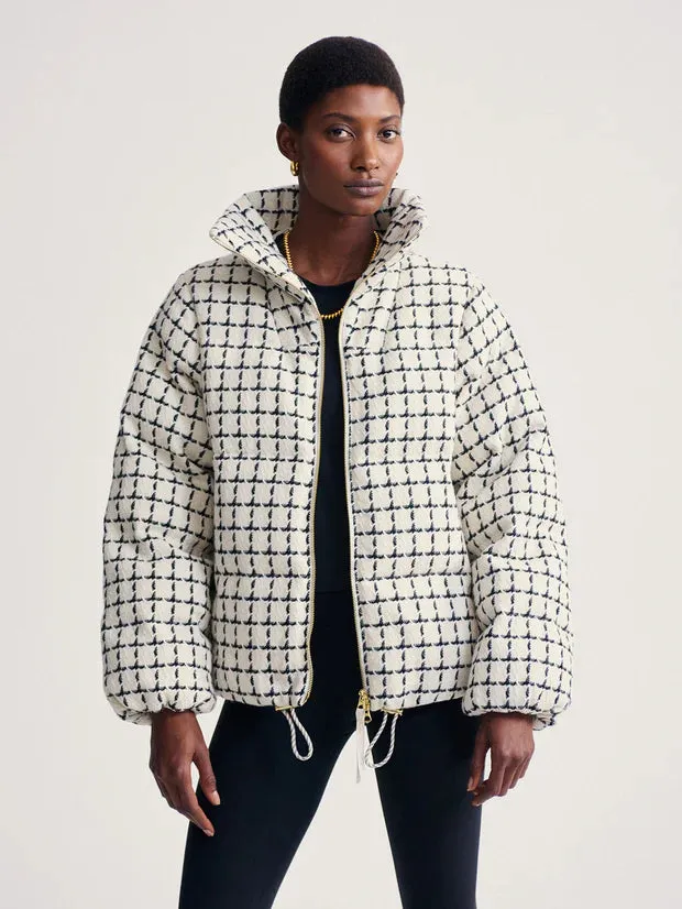 Eugene Short Puffer Egret Mono Check