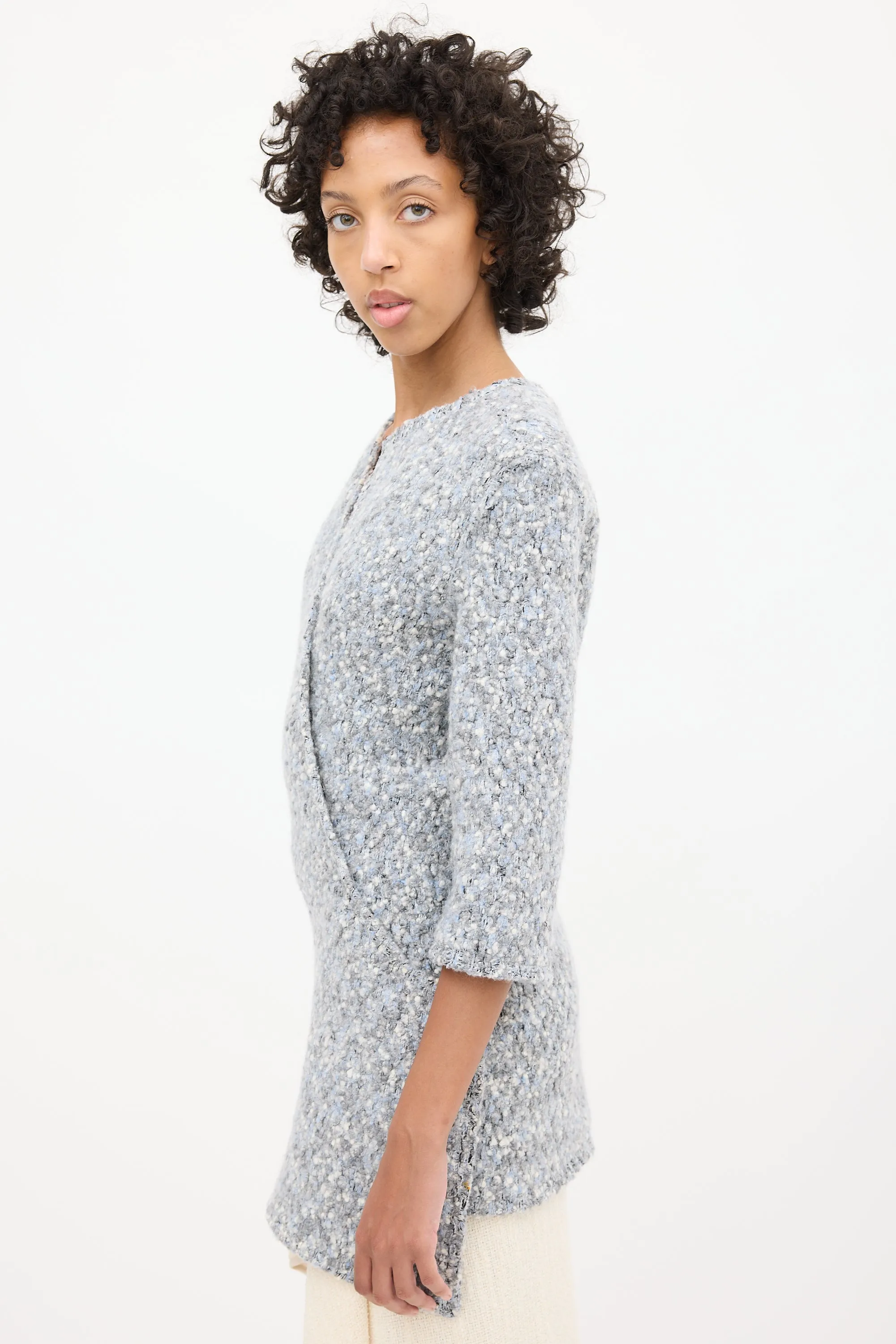 Fall 2014 Blue & Grey Boucle Asymmetrical Button Coat
