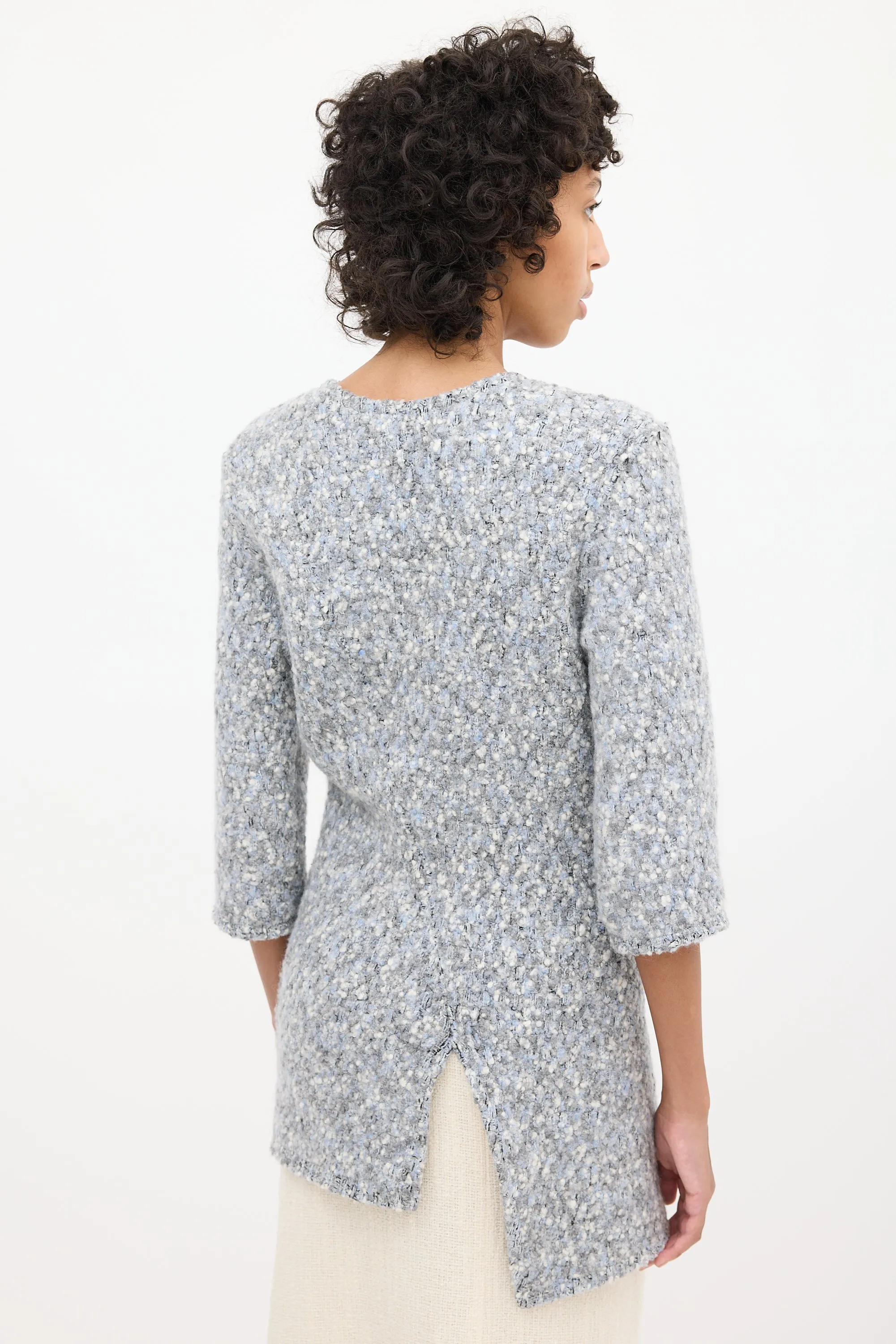 Fall 2014 Blue & Grey Boucle Asymmetrical Button Coat