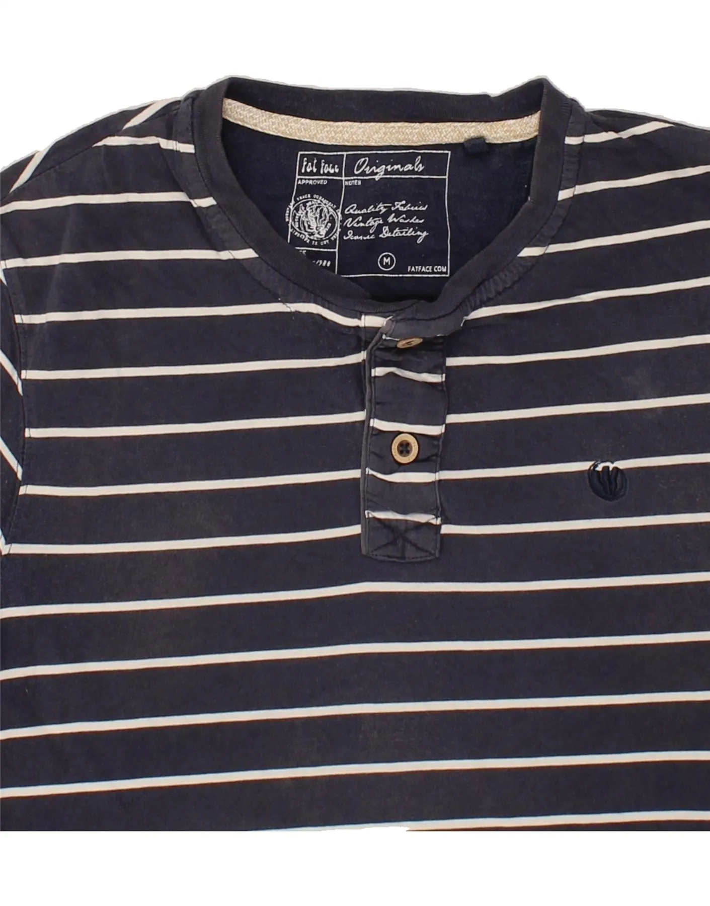 FAT FACE Mens T-Shirt Top Medium Navy Blue Striped Cotton