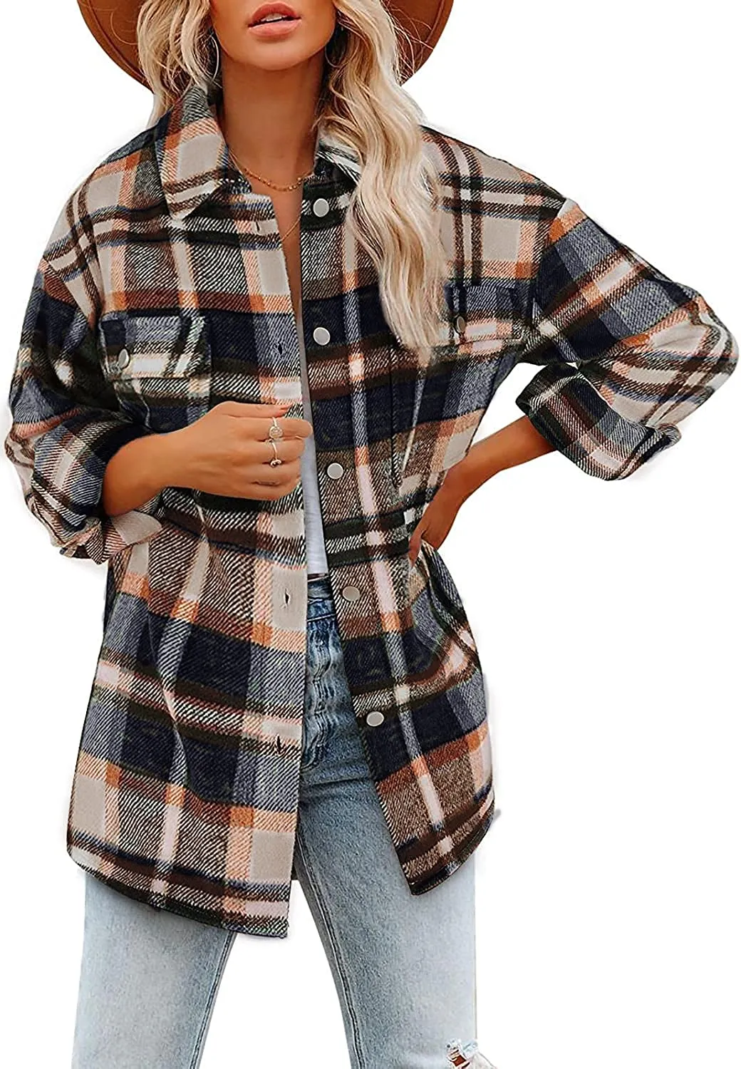 Flannel Plaid Jacket Long Sleeve Button