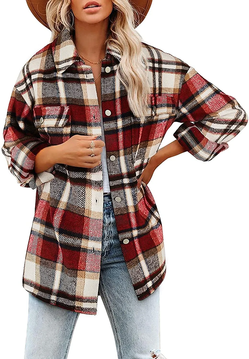 Flannel Plaid Jacket Long Sleeve Button