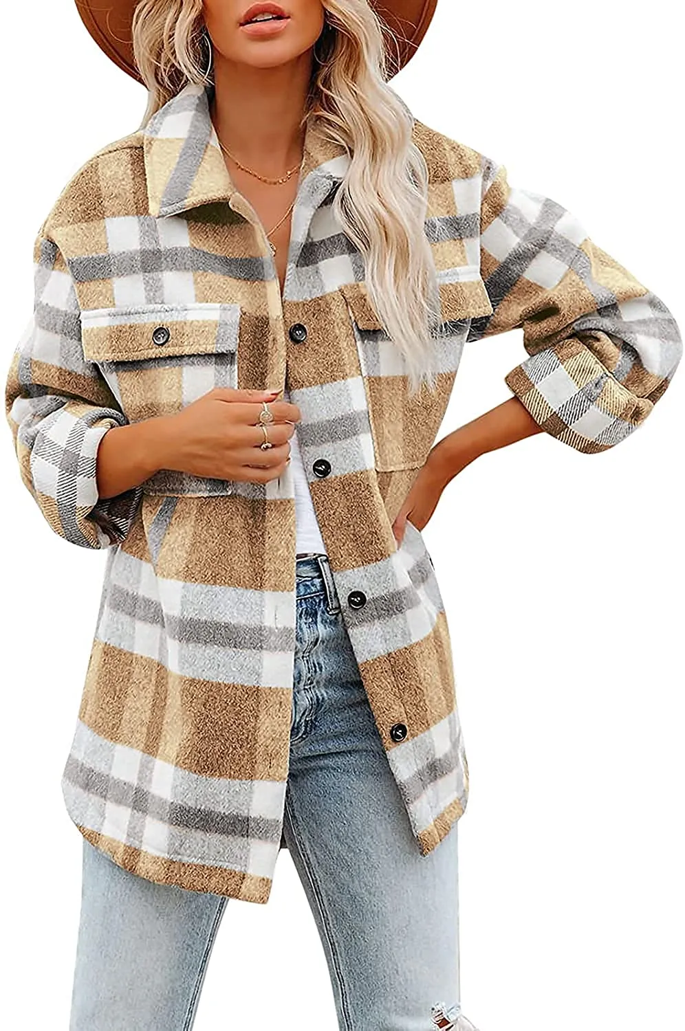Flannel Plaid Jacket Long Sleeve Button