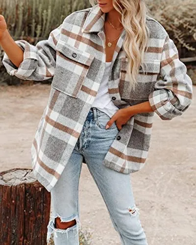 Flannel Plaid Jacket Long Sleeve Button