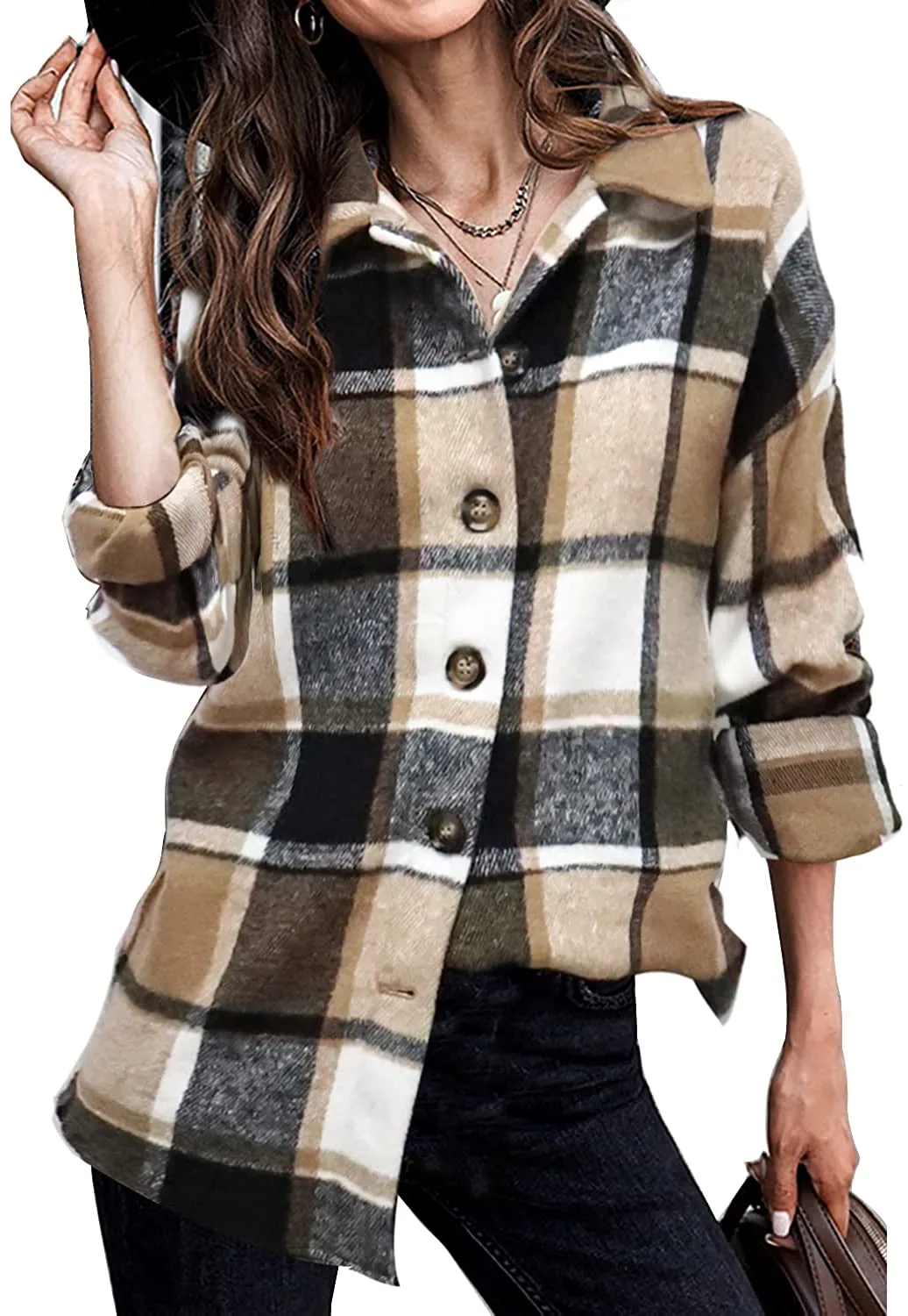 Flannel Plaid Jacket Long Sleeve Button
