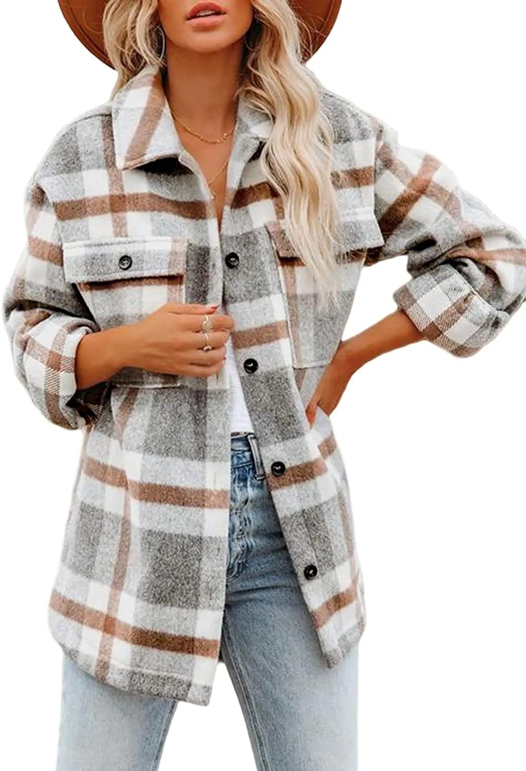 Flannel Plaid Jacket Long Sleeve Button