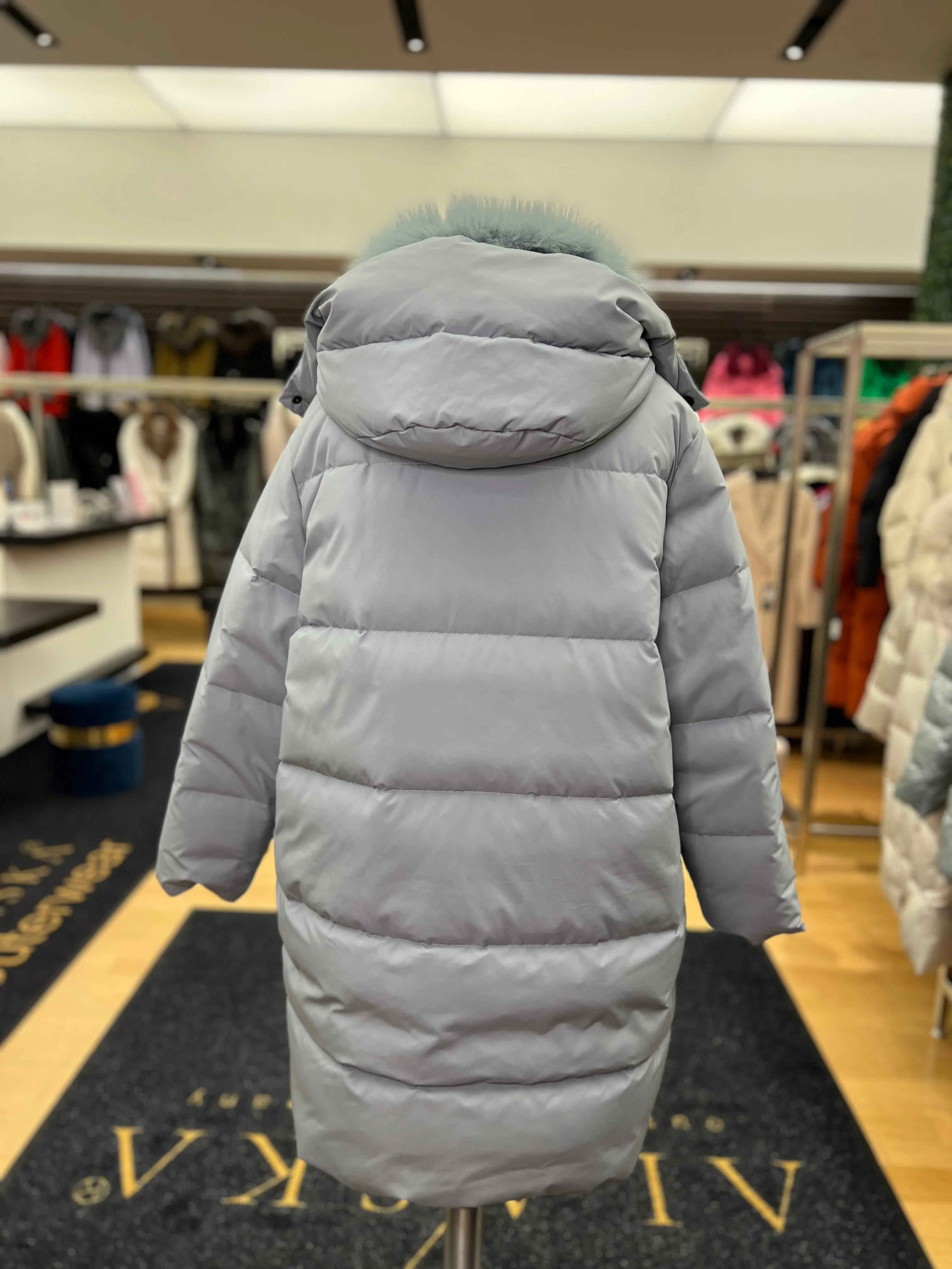 Genuine Polar Fox Fur Trim Down Fill Coat