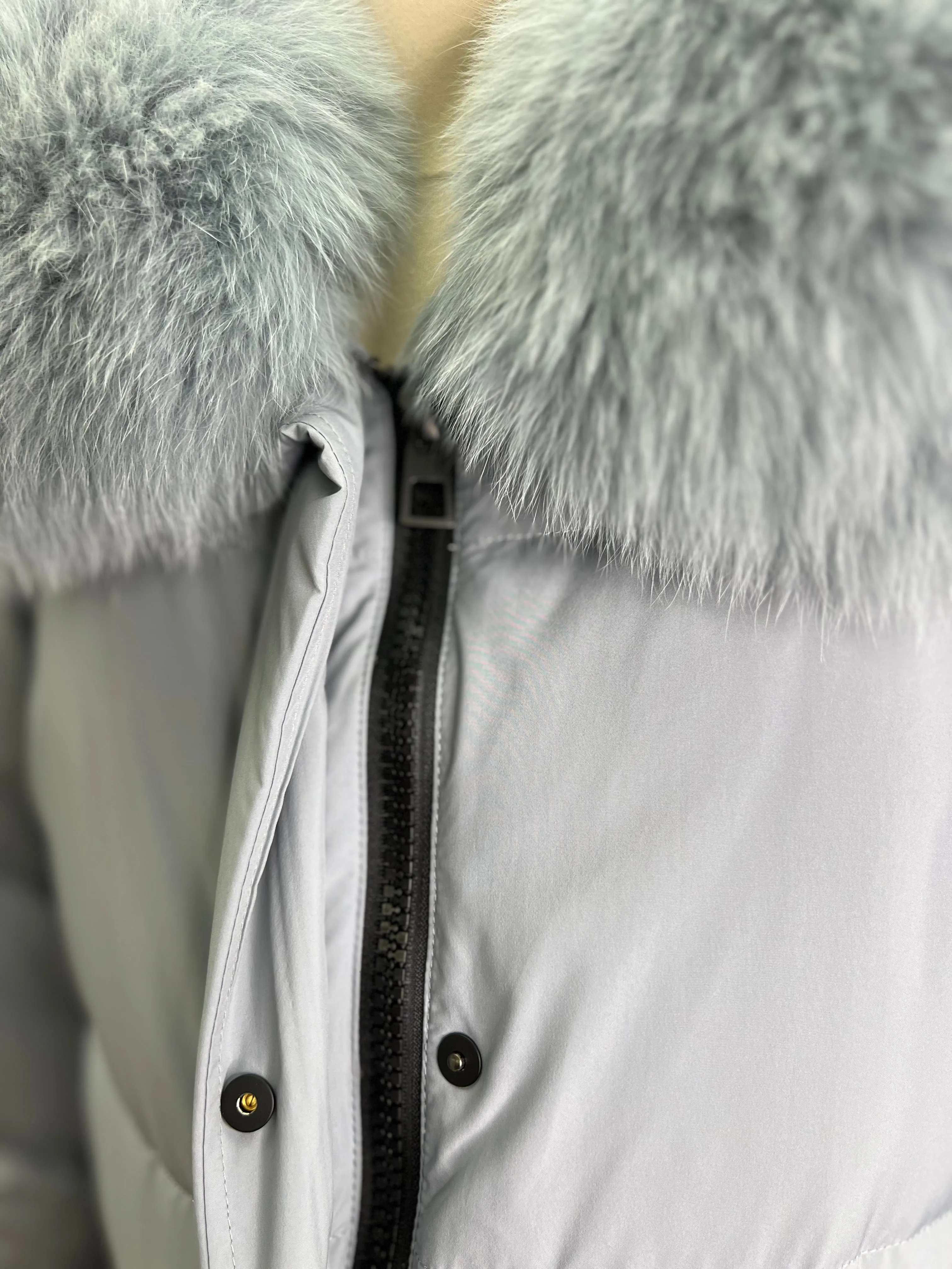 Genuine Polar Fox Fur Trim Down Fill Coat
