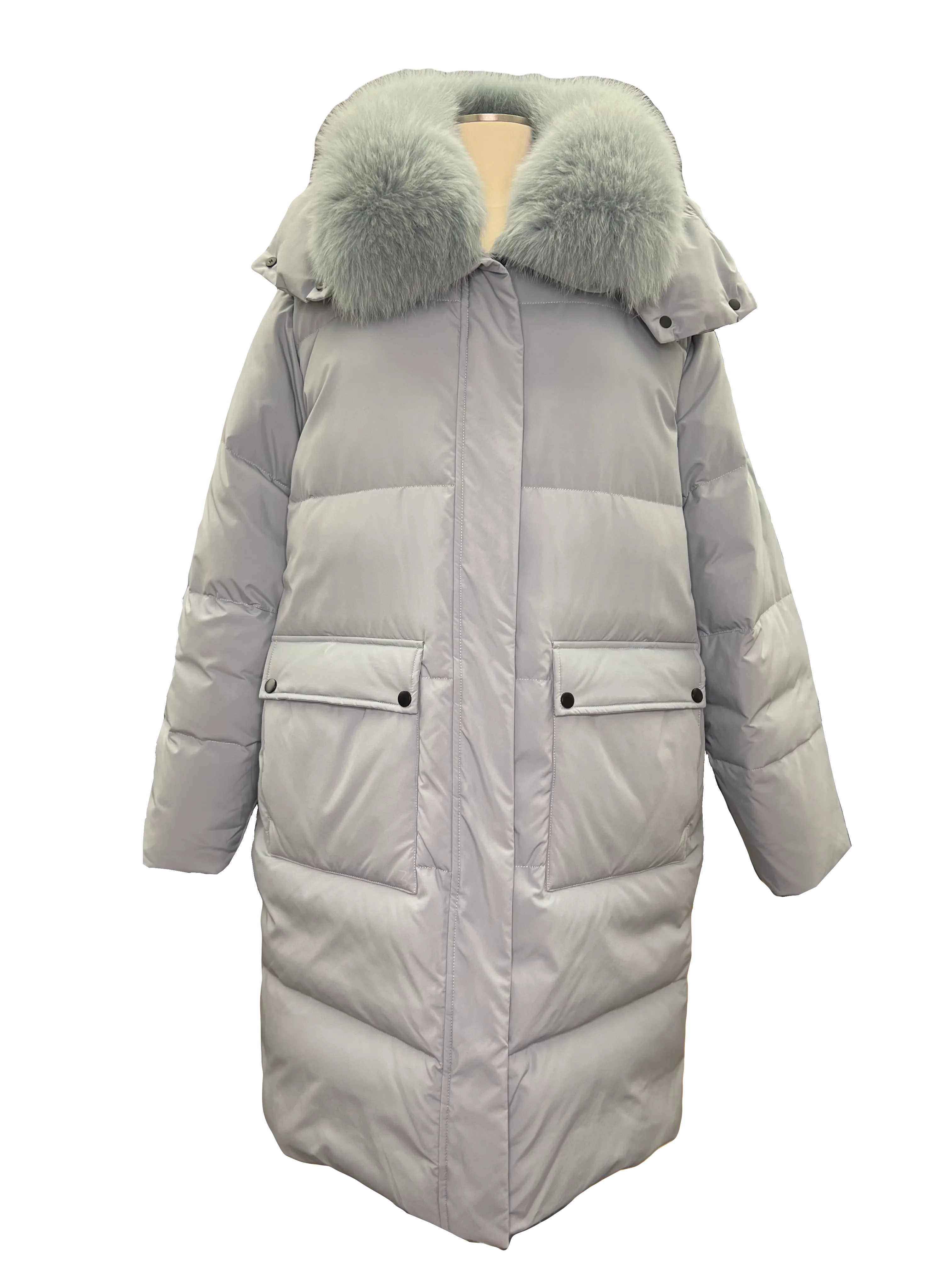 Genuine Polar Fox Fur Trim Down Fill Coat