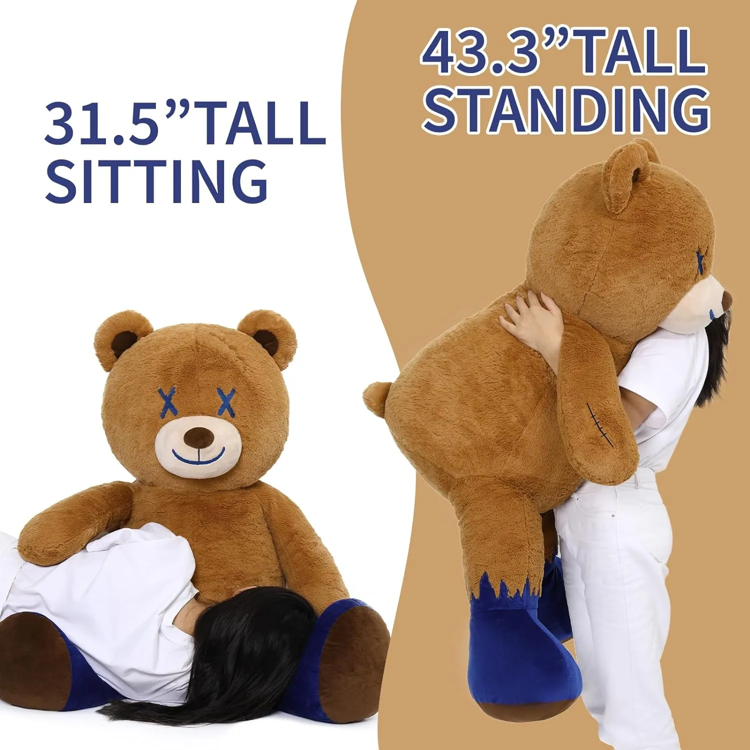 Giant Teddy Bear Plush Toy, Brown, 47 Inches