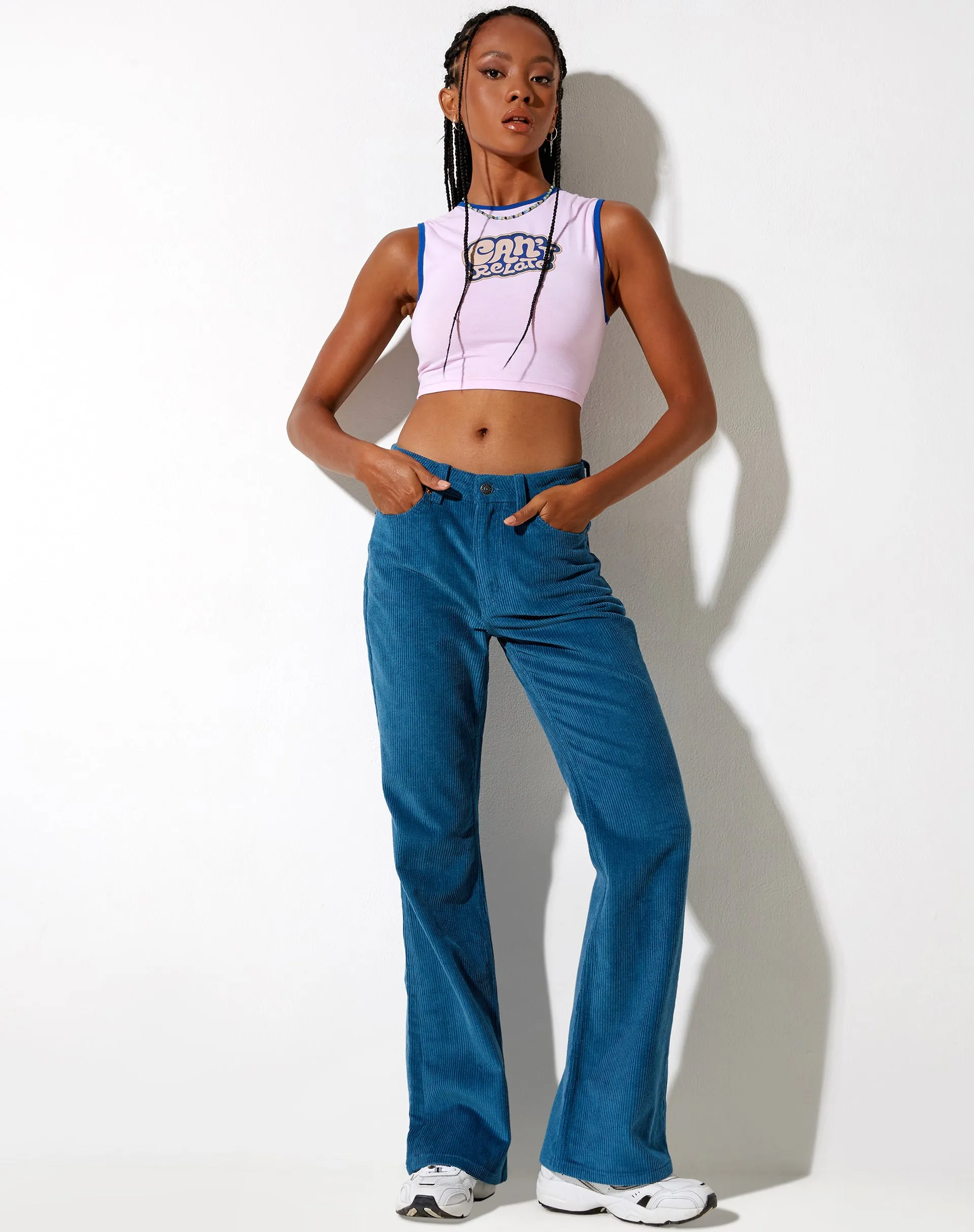 Gimon Crop Top in Pink Bind Blue Cant Relate