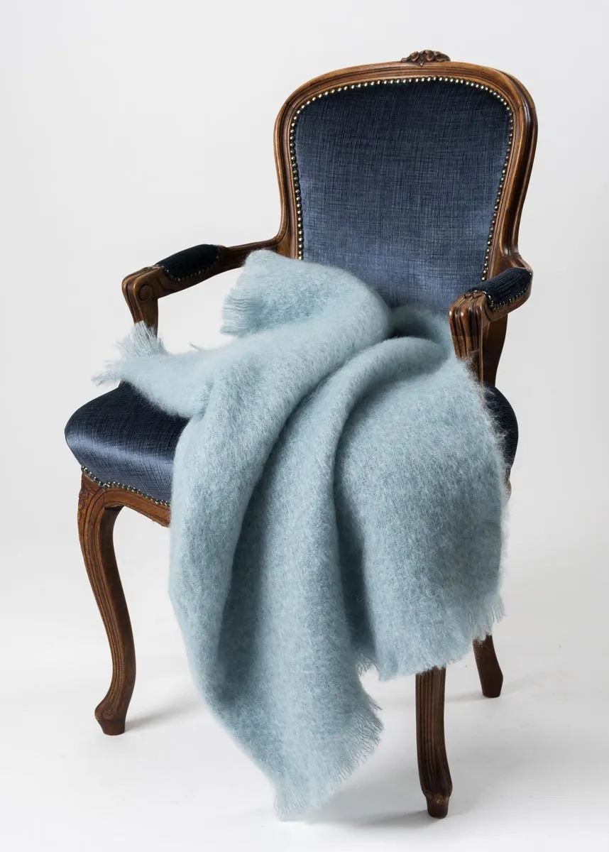 Glacier Blue Mohair Chair Throw