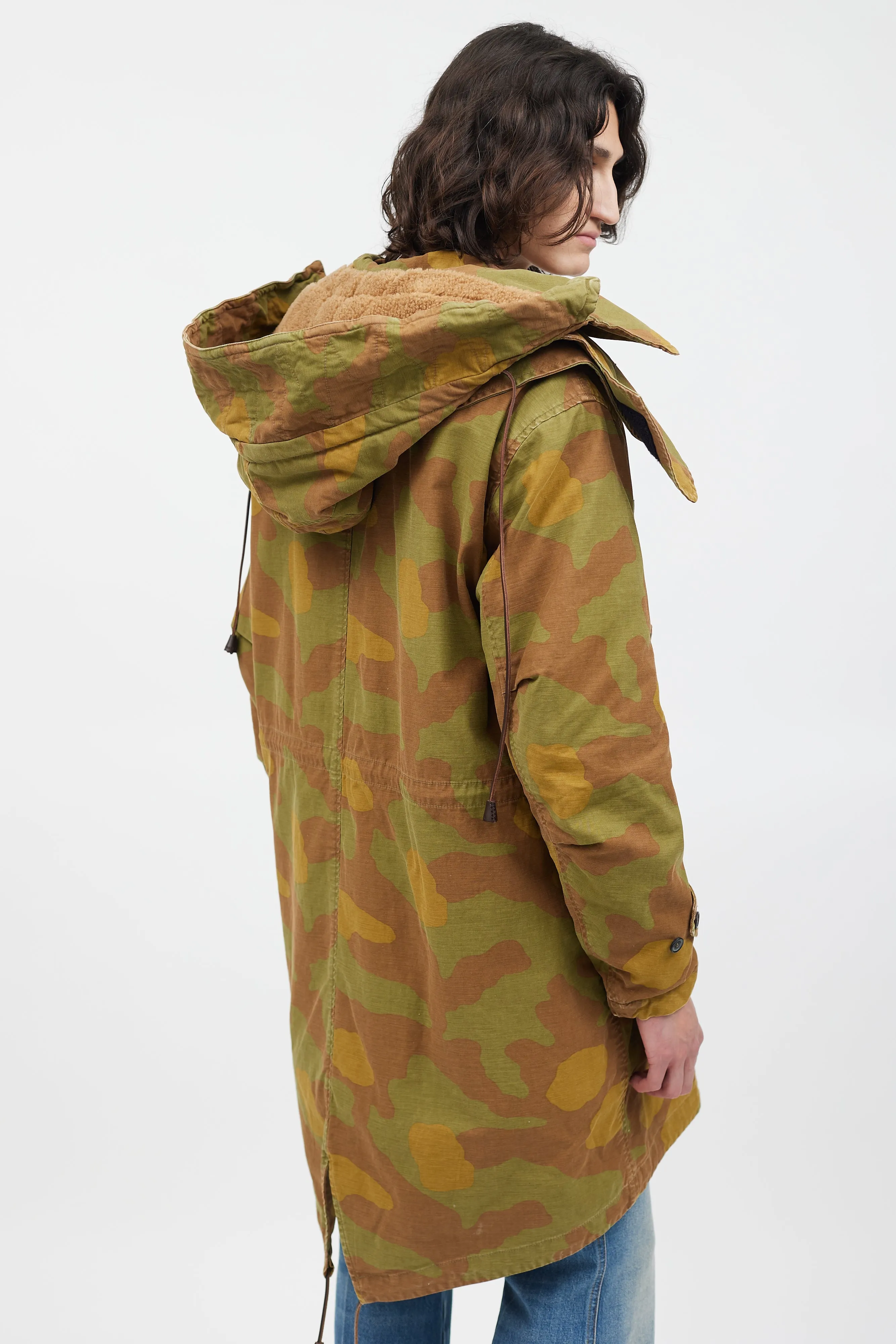 Green & Multicolour Fleece Lined Camo Coat