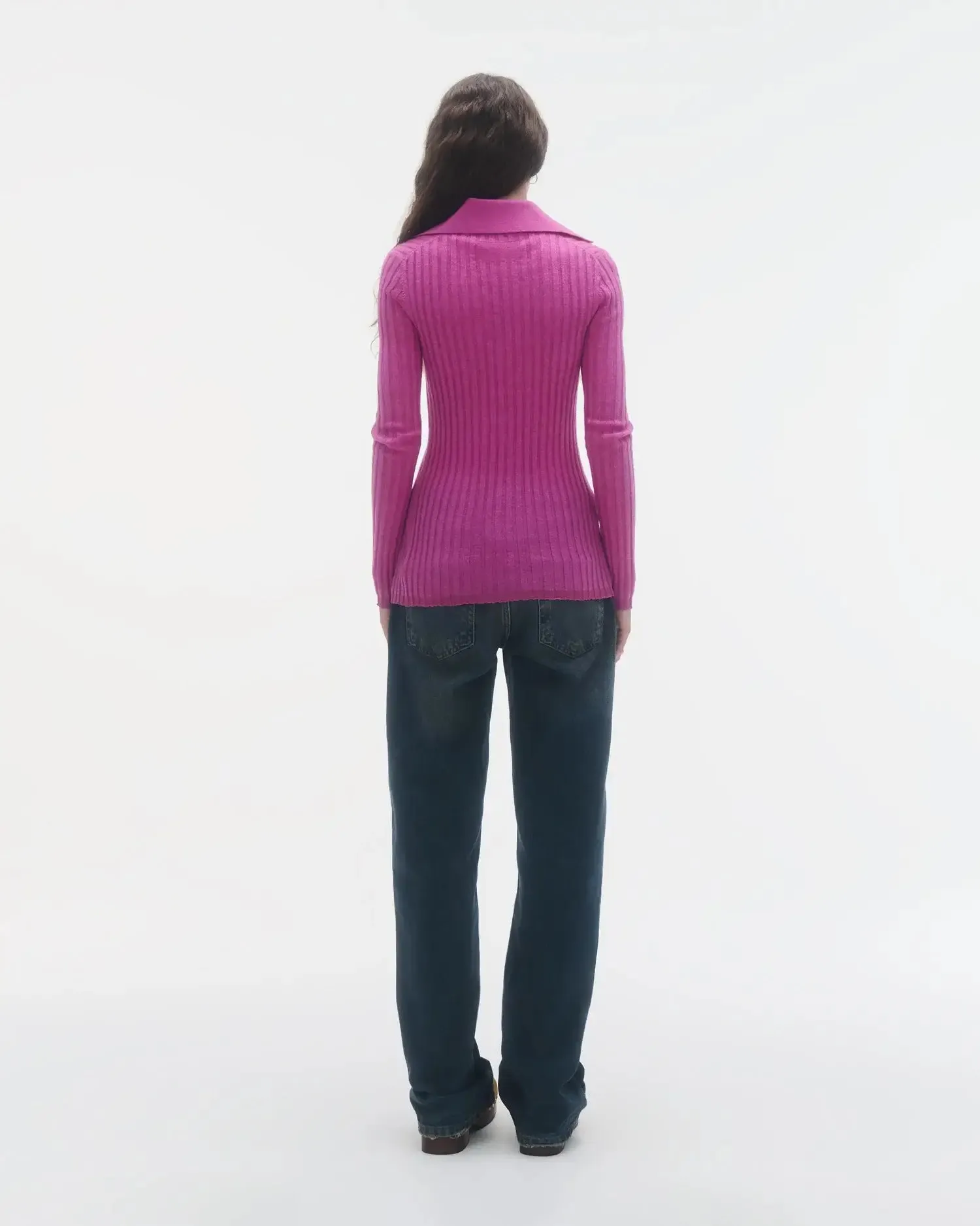Guest In Residence - Rib Button Cardigan in Fuschia
