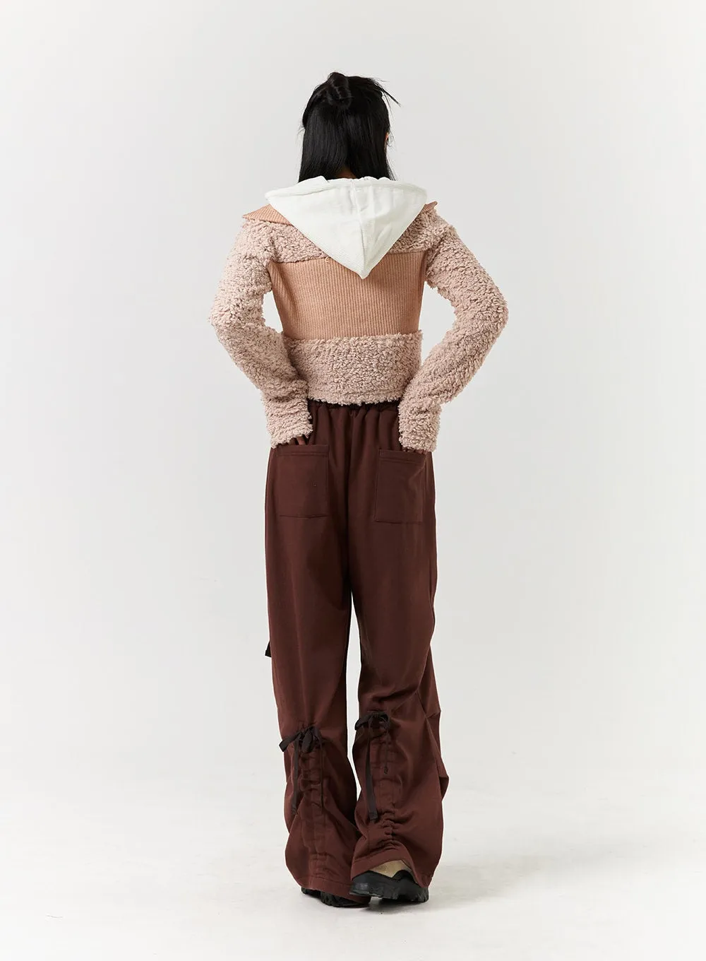 Hooded Patchwork Faux Fur Zipper Cardigan CD322