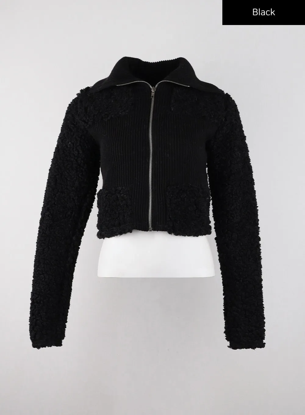 Hooded Patchwork Faux Fur Zipper Cardigan CD322