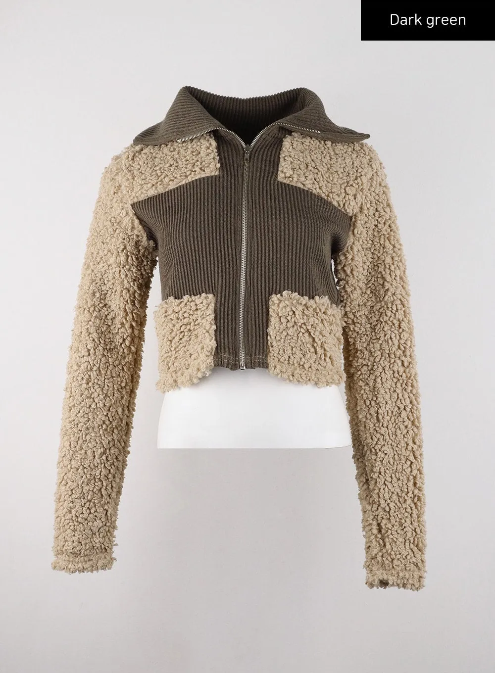 Hooded Patchwork Faux Fur Zipper Cardigan CD322