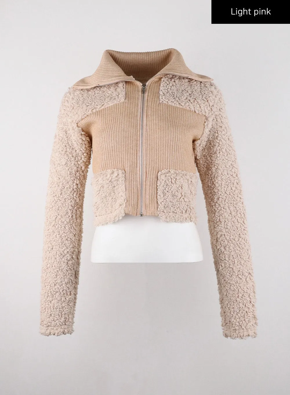 Hooded Patchwork Faux Fur Zipper Cardigan CD322
