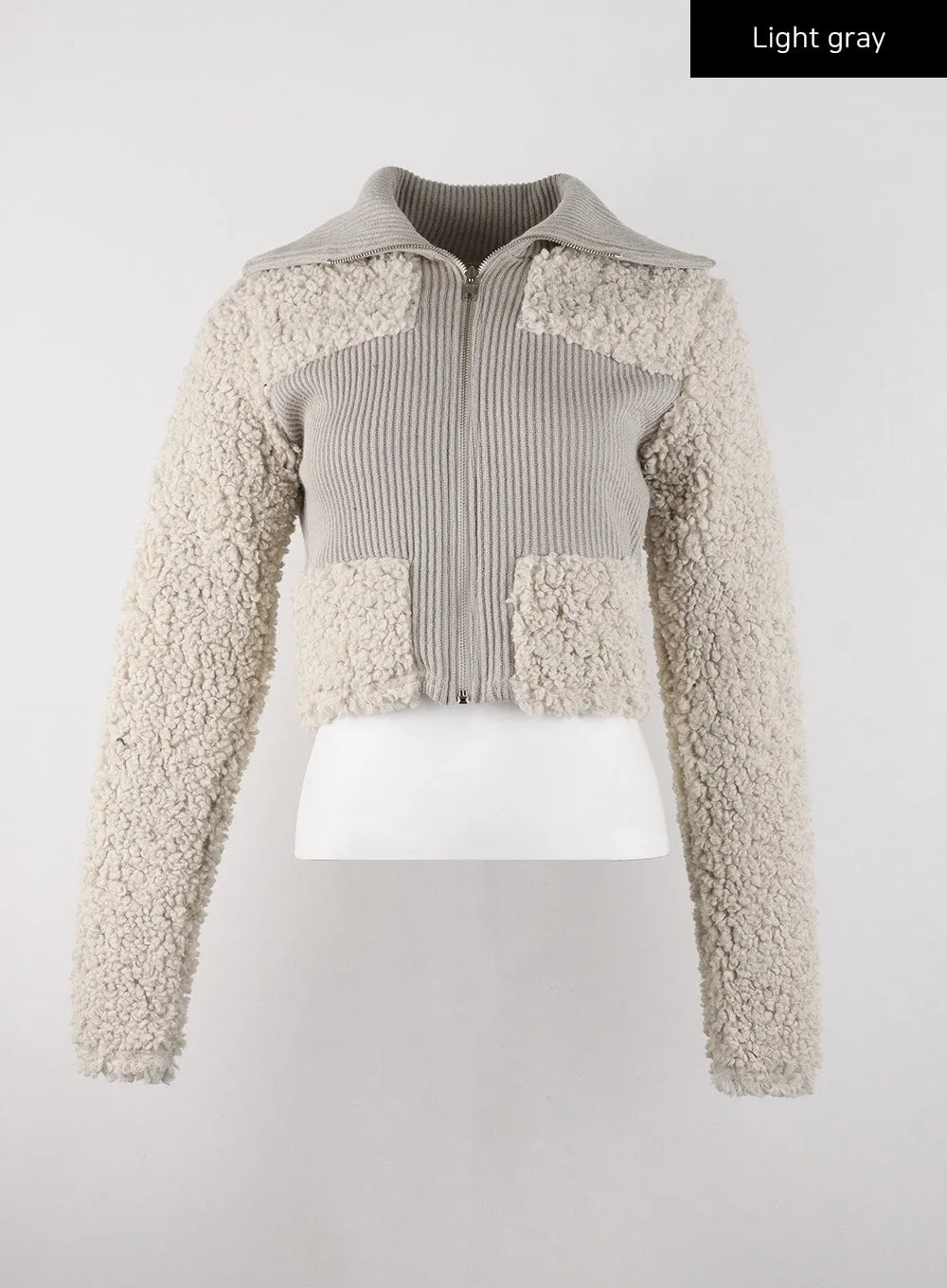 Hooded Patchwork Faux Fur Zipper Cardigan CD322