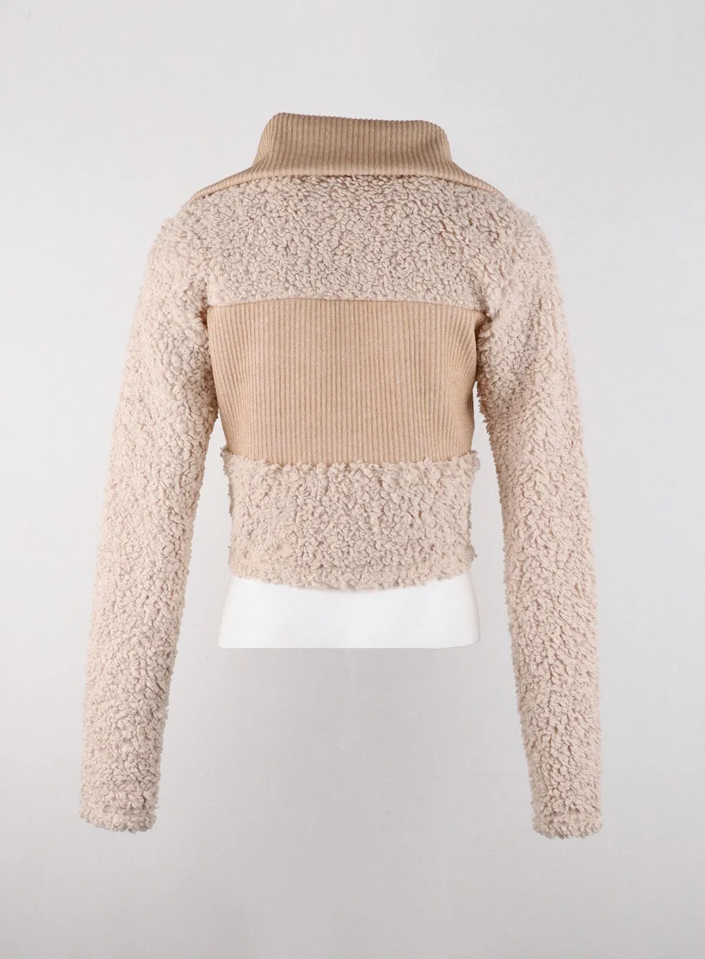 Hooded Patchwork Faux Fur Zipper Cardigan CD322