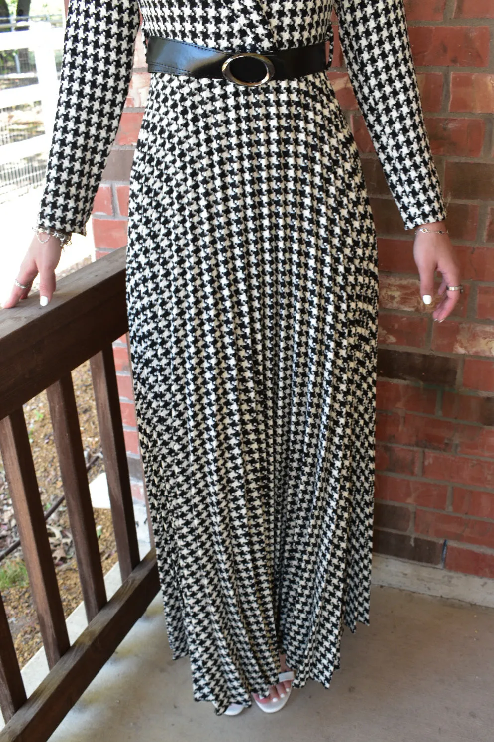 Houndstooth Pleated Dress