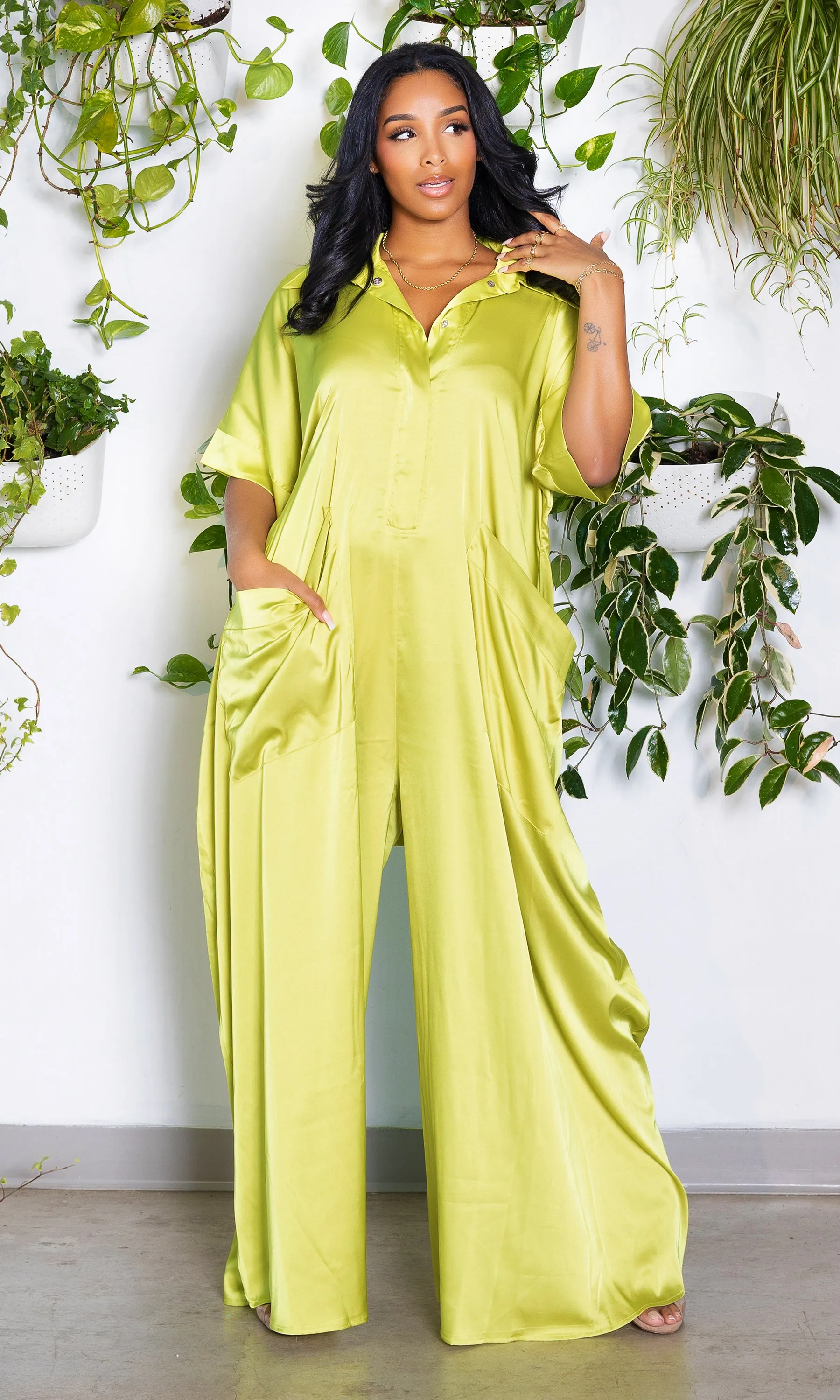 I'm Grown Classy Jumpsuit - Chartreuse