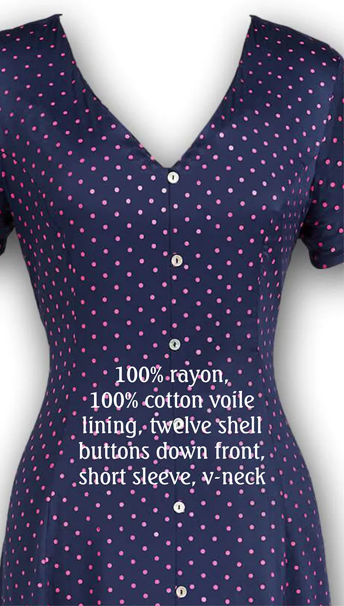 J. Peterman Women's V-Neckline Short Sleeve Button Front Satin Flowy Maxi Dress with Mini Polka Dots
